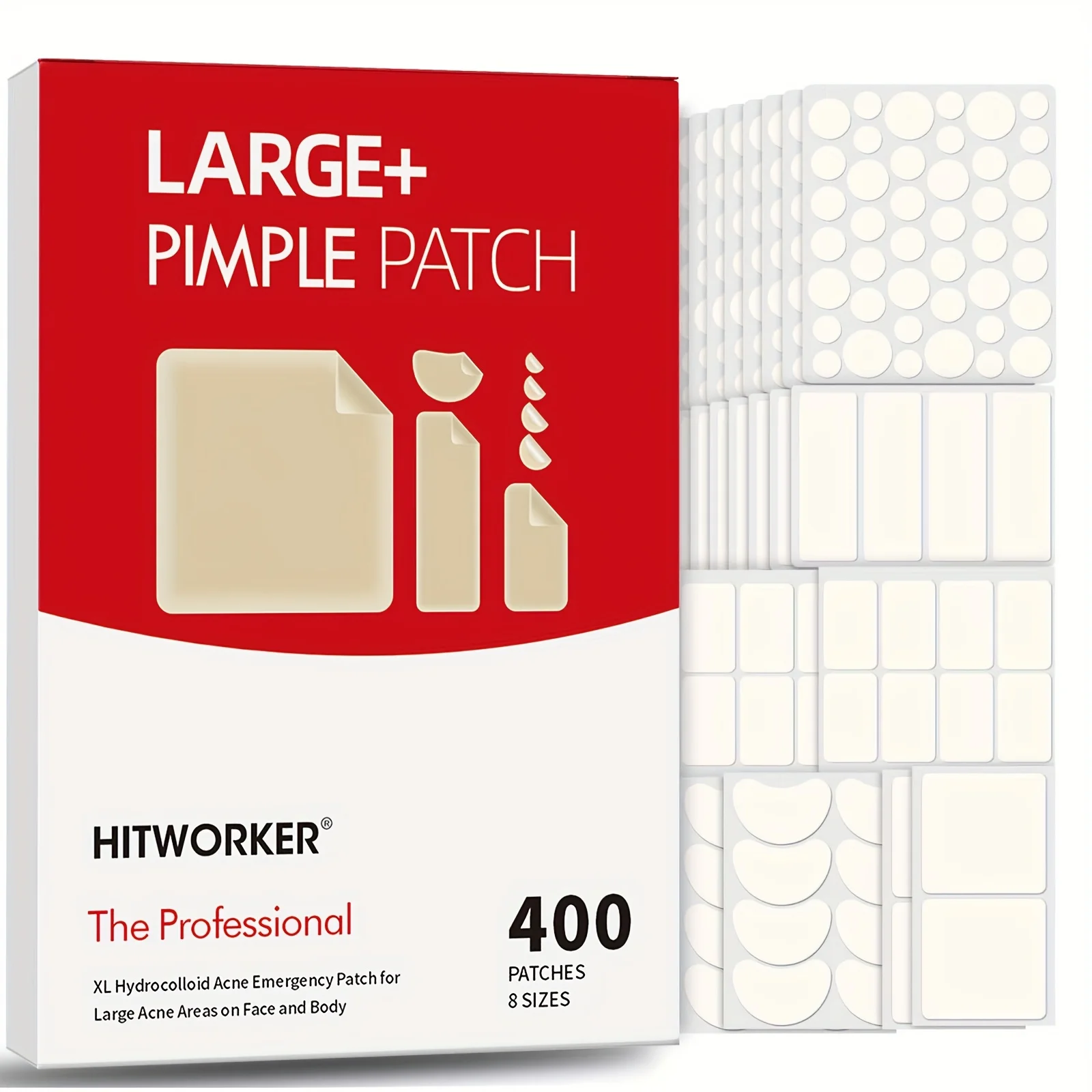 

400 шт. гидроколлоидные пластыри от прыщей HITWORKER, большие + 6 размеров для лица и тела, наклейки без запаха для всех типов кожи, нежные