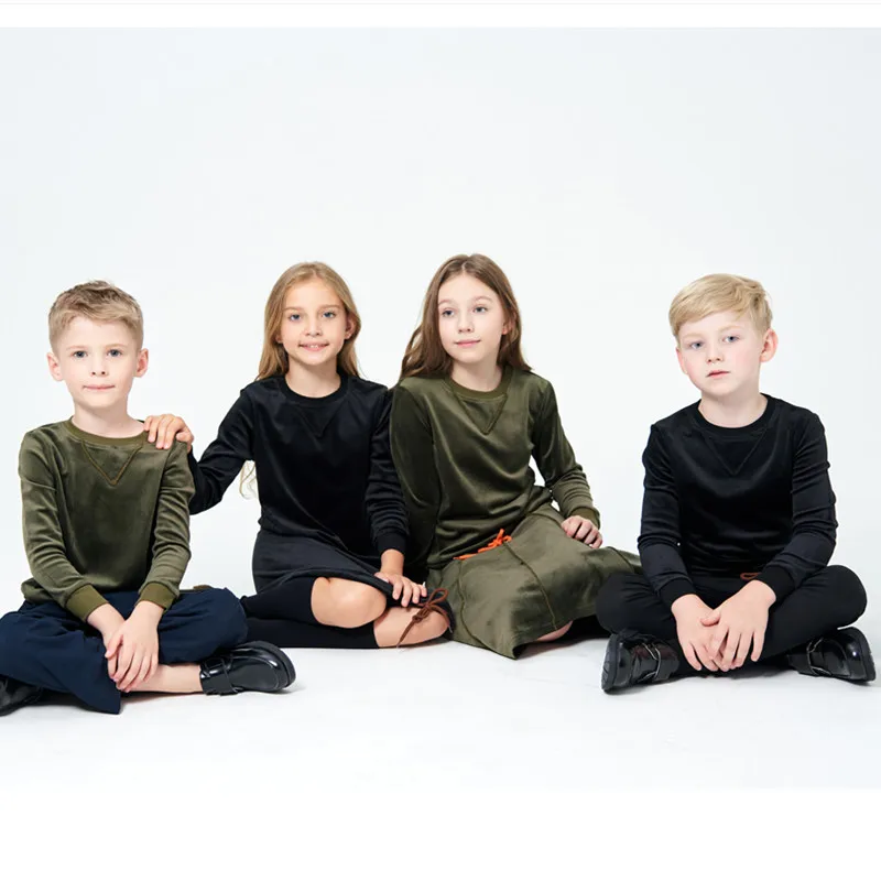 Ensemble haut et robe en velours pour enfants, vêtements assortis pour la famille, mode décontractée pour garçons et filles, collection automne et