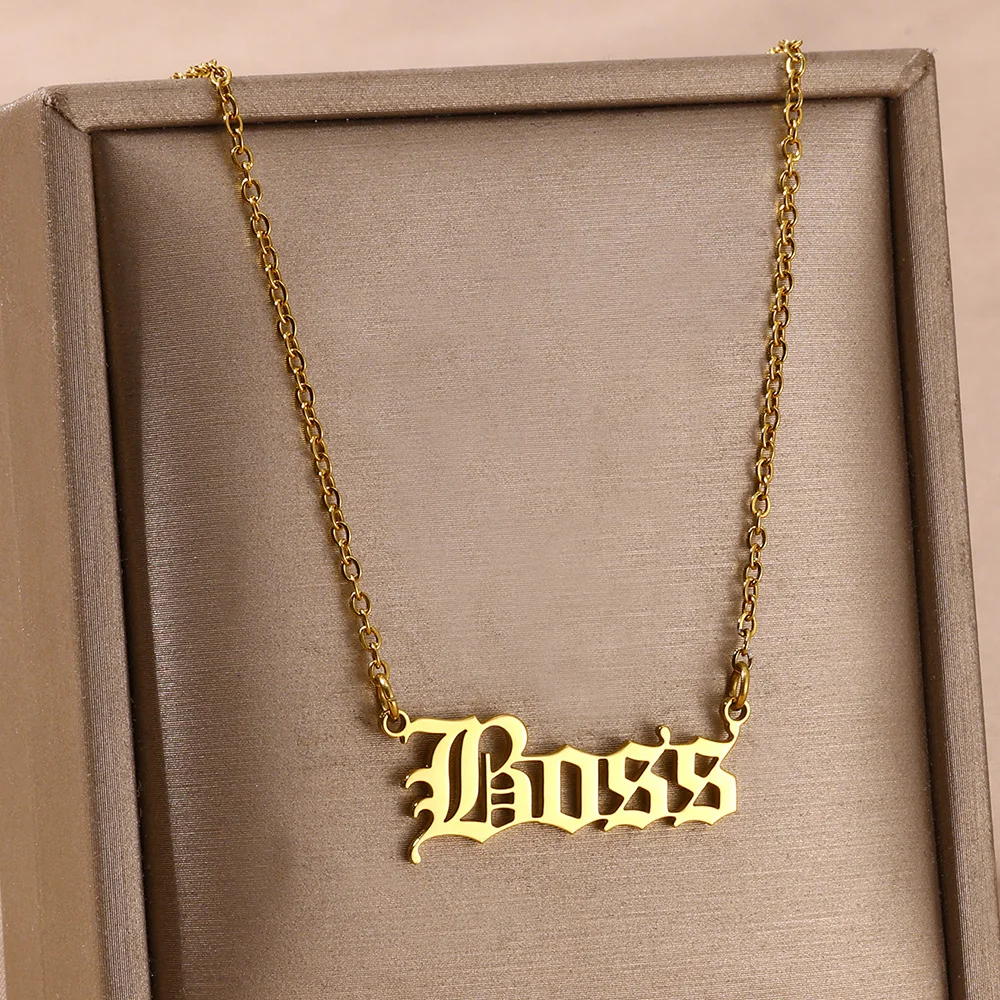 Gold Color Boss Letter Necklace For Men Women Personalized Trend Stainless Steel Choker Aesthetics Jewelry Accessories Gifts