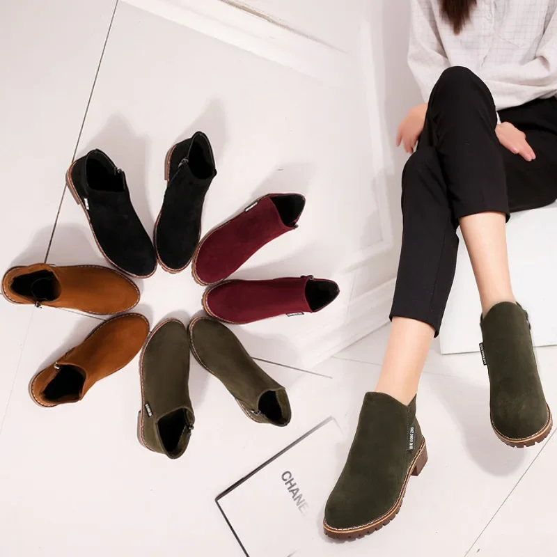 Women Boots 2024 Autumn Winter Boots Female Shoes Brand Ladies Ankle Heels Shoes Woman Suede Leather Boots