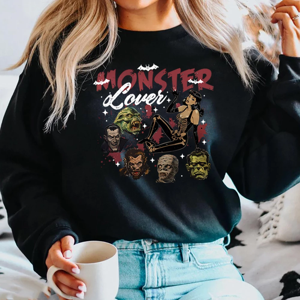 Monster Lover Halloween Sweatshirt Monster Mash Horror Movie Shirt Frankenstein Munster Hoodie Witch Vampire Vintage Sweatshirts