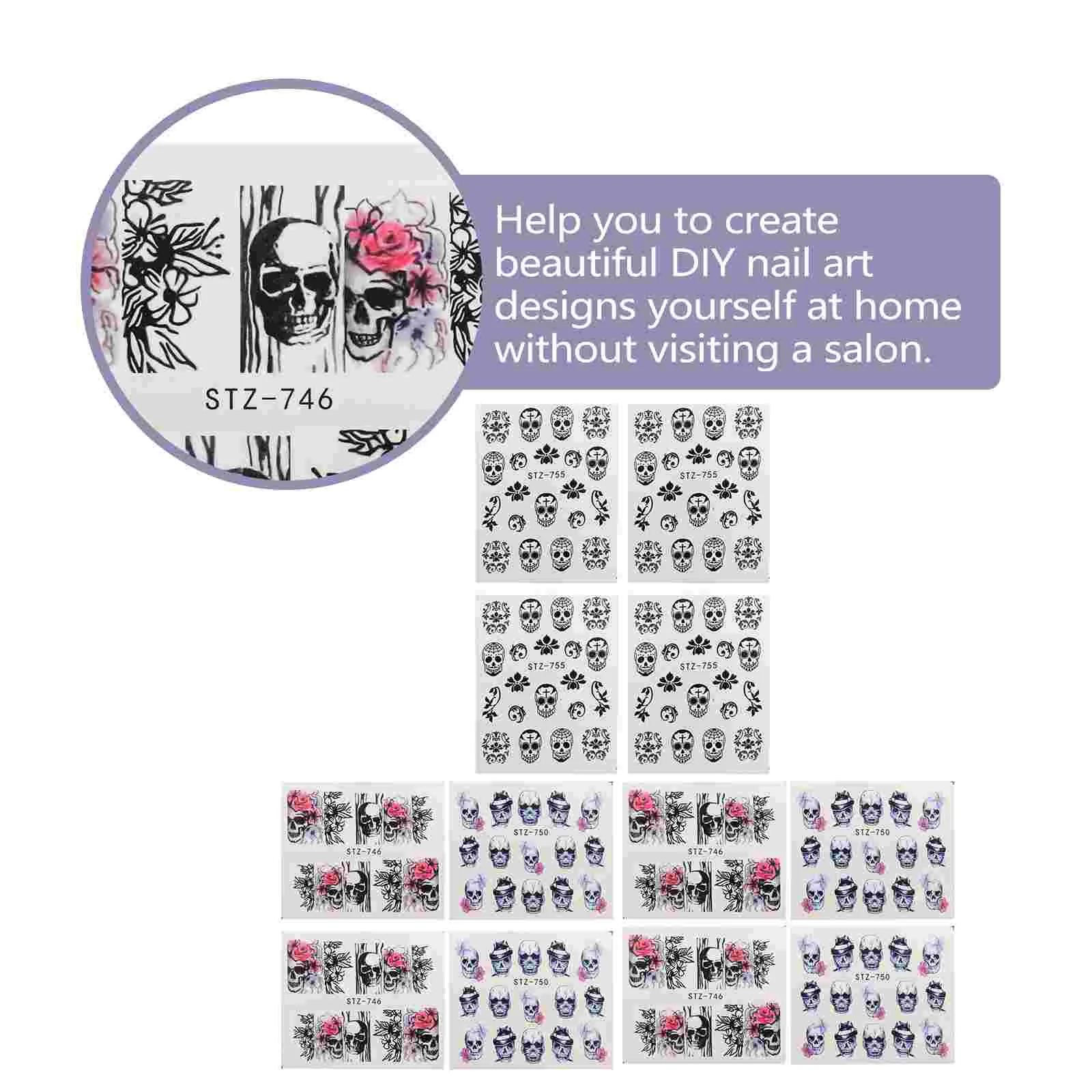 15 Sheets Halloween Nail Stickers Jesus Transfer Skull Wraps Manicure DIY Decals Decoration Paste Self-adhesive