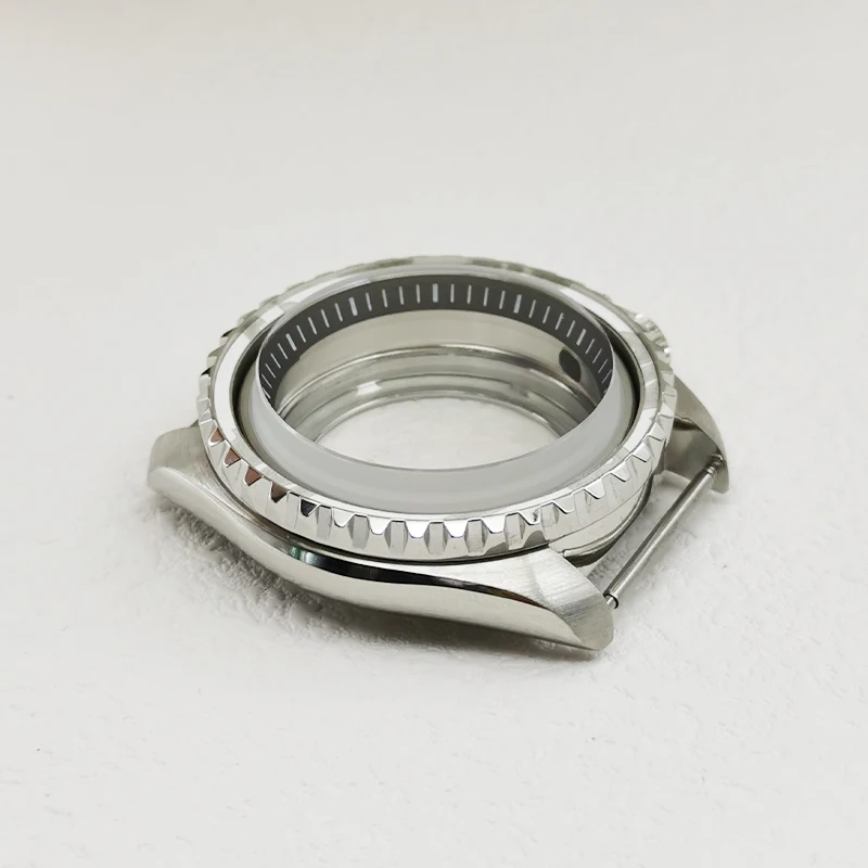 42 مللي متر NH35 الفضة ثنائي الطبقة قبة الياقوت الزجاج حالة يناسب NH35 NH36 4R 7S حركة 28.5 مللي متر الطلب مع الحافة إدراج ساعة حالات تجديد