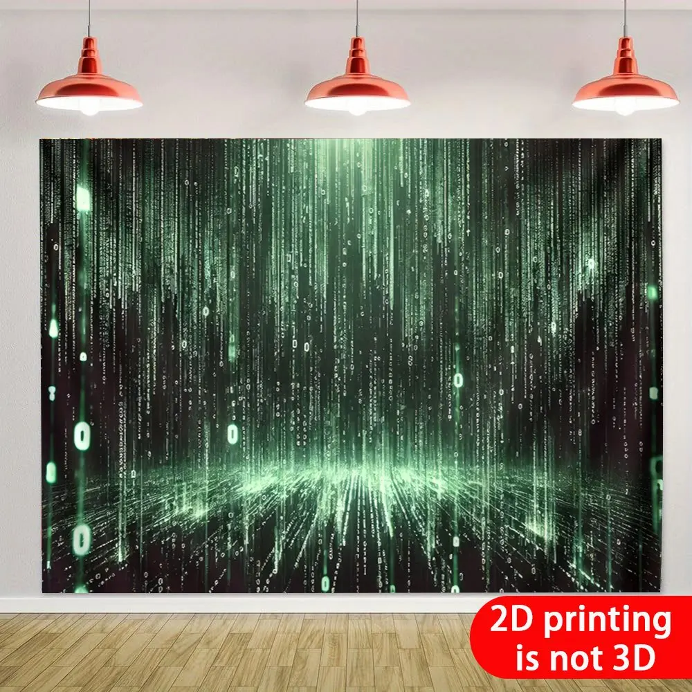 2D Flat 1pc  Printing Binary Code Rain Tapestry Cyberpunk Style Green Digital Waterfall Background Wall Decor Matrix Theme Room