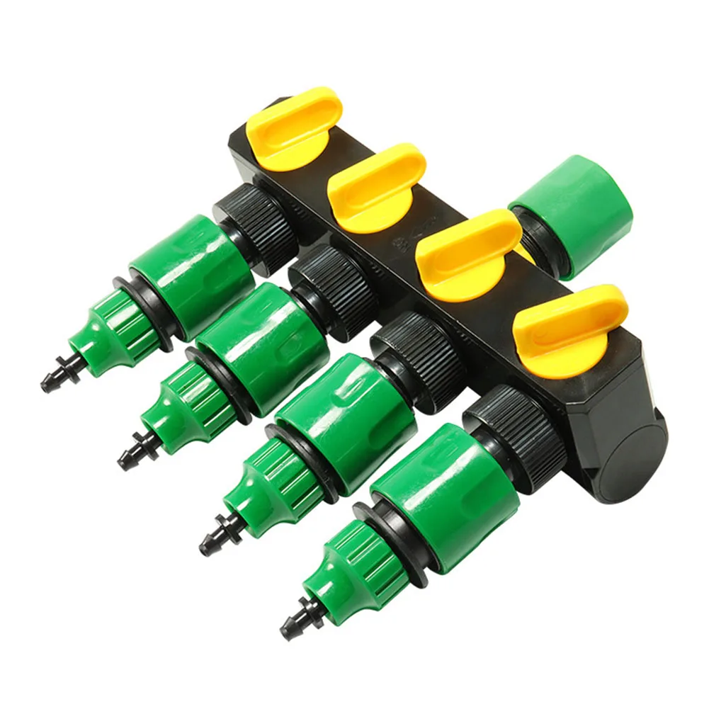 

4 Way Garden Hose Pipe Splitter Water Diverter Fit for Most Faucets Equipped with Three Types Fittings Easy To Control