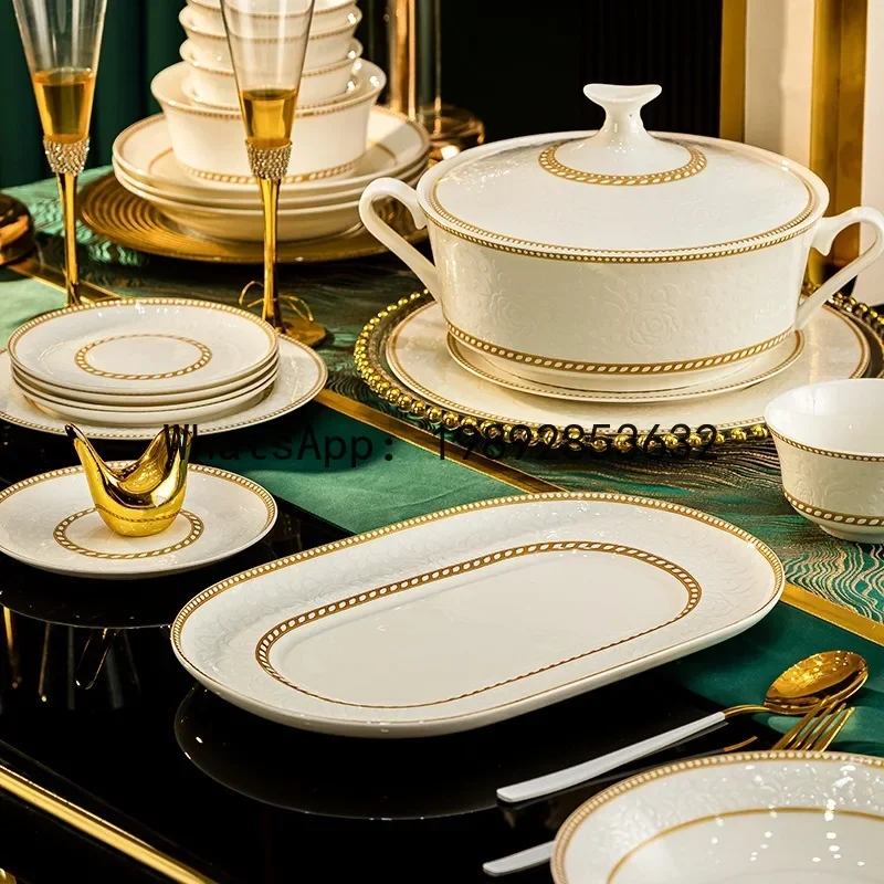 

L20- premium bone china dinnerware set - wholesale chinese style bowls, plates, and dish set for home use