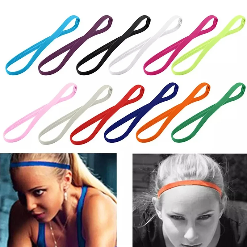 1Pc Women Sweatband Football Yoga Pure Color Hair Bands Anti Slip Elastic Thin Sports Headband Men Hair Accessories Headwrap