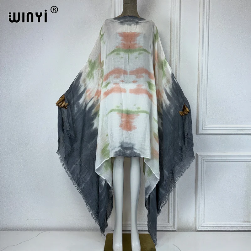 WINYI Africa summer dress Tie-dyed sexy dress Women elegant robe Middle East Female kaftan abayas dubai luxury beach cover up