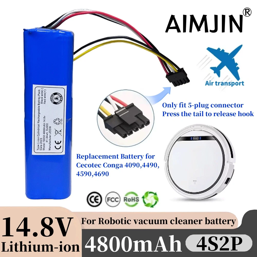 

2025 18650 4S2P 14.8V 4800mAh Li-ion Battery 14.4v For CECOTEC CONGA 4090 4490 4690 4590 Robot Vacuum Cleaner