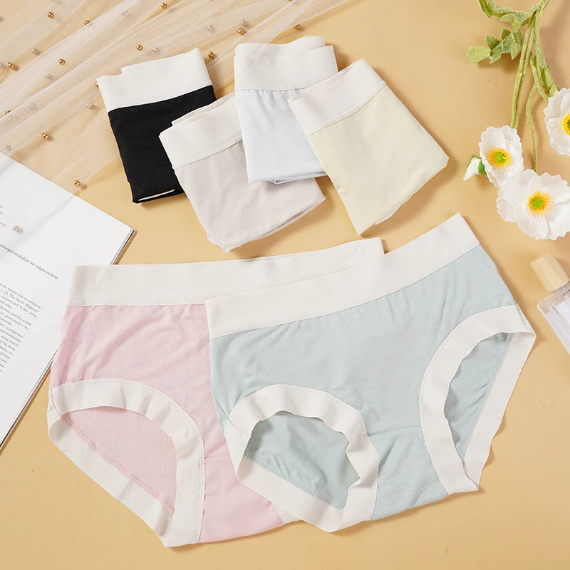 Summer Thin Women Modal Panties Soft Skin Friendly Breathable Contrast Color Design Cotton Wrap Hip Elastic Underwear