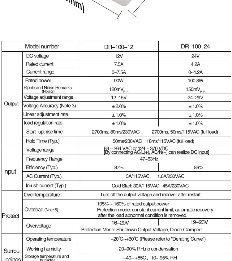 LCTC DR-15/60/100 Switching Power Supply 5V 12V 24V DIN Rail Power Supply Industrial Transformer Small Volume 4.2A 6.5A 7.5A