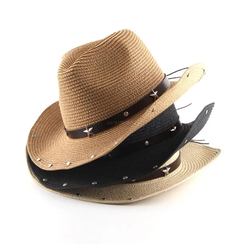 

Handmade Fishing Hat Wide Brim Woven Cowboy Hat for Women Men Dress-up Party Unisex Cowgirl Hat for Camping Jazz Hat