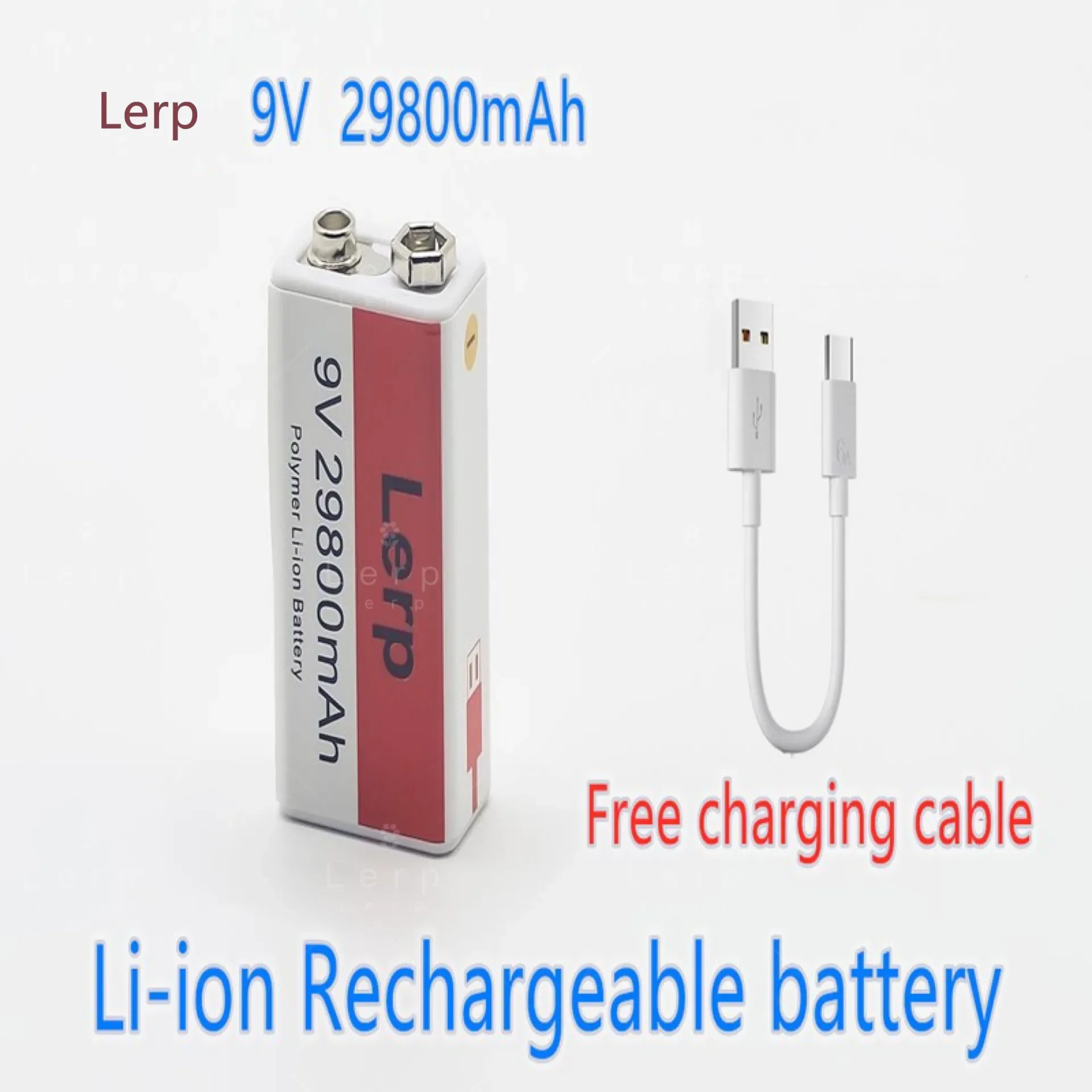 Multimeter rechargeable lithium-ion battery, 9V battery 29800MAH, mini USB, toy, microphone, remote control, KTV use, new 2024