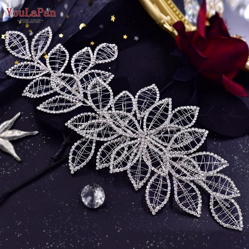 YouLaPan HP256A Rhinestones Headpiece เจ้าสาวสำหรับงานแต่งงาน Leaf Headband อุปกรณ์เสริมผมเจ้าสาว Headdresses เจ้าสาว Headdress