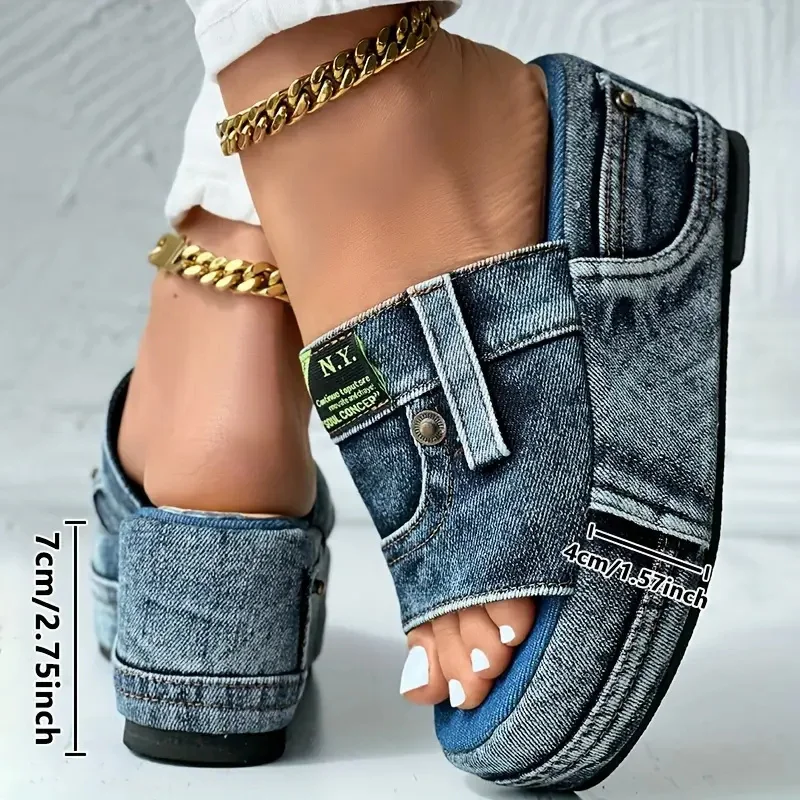 Platform Women Slippers New Summer Elegant Denim Sandals Comfortable Slip on Shoes Beach Walking Slippers Casual Slides Women - Image 4