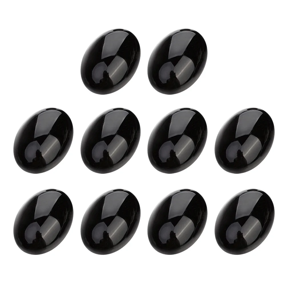 10Pcs Oval Black Agate Stone Cabochons 10x14mm Flat Base DIY Jewelry Making Supplies for Rings Earrings Crafts
