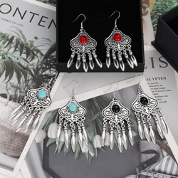 Bohemian Ethnic Fashion Earrings Women's Vintage Geometric Hollow Out Long Colorful Turquoises Earrings Jewelry