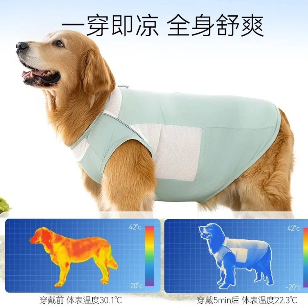 Large Dog Clothes Spring Summer Patchwork Mesh Breathable Sun-Protective Cool Vest For Golden Retrievers And Labradors Pet