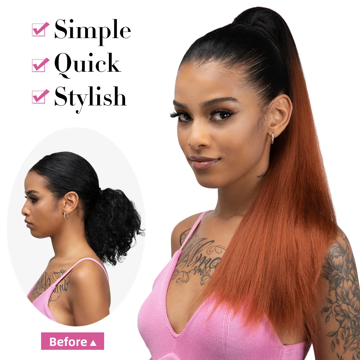 

Women's Synthetic Wigs - Ponytail Female Drawstring Long Straight Hair High Ponytail Rope Net Style Water Wave Synthetic Wig