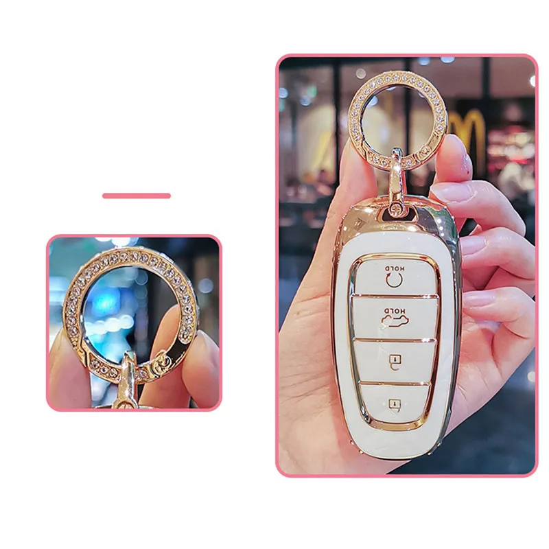 Fashion Plating TPU Car Key Cover for Hyundai Santa Fe Tucson 2022 NEXO NX4 Atos Solaris Prime2021 4 Button Luxury Key Case