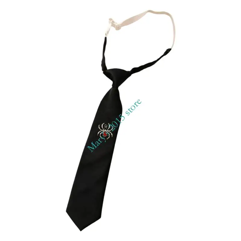 Halloween Costume Tie Black Polyester Necktie with Quick Wear Elastic Hook Closure Cosplay Neckwear for Party Stage Use
