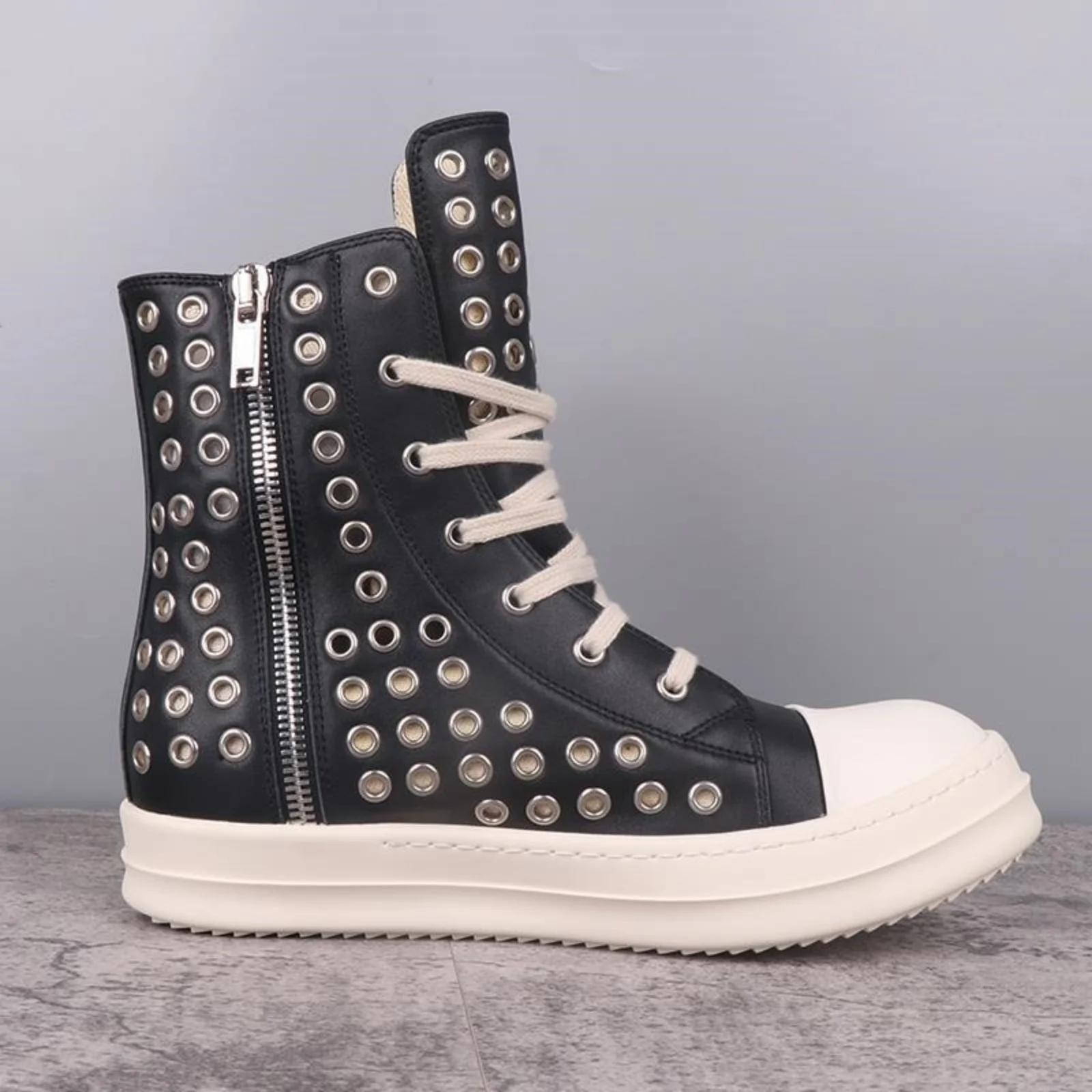 Top Quality Boots Men and Women Casual Fashion Design Punk Goth Real Leather zipper booties Platform soles Trendy High top shoes