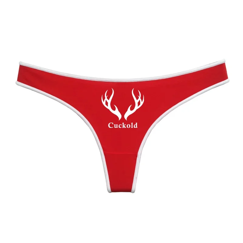 Cuckold Antlers Girls Thong Female Lingerie Red Cotton Underwear for Womens Soft Seamless Invisible Breathable Sport Underpant