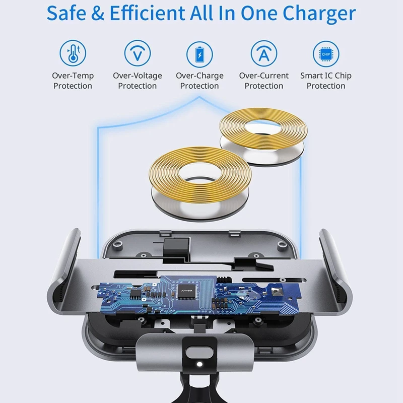 Folding Phone Car Mount Wireless Charging Dual Coil Wireless Charging Fast Charging Adjustable Size Car Kit