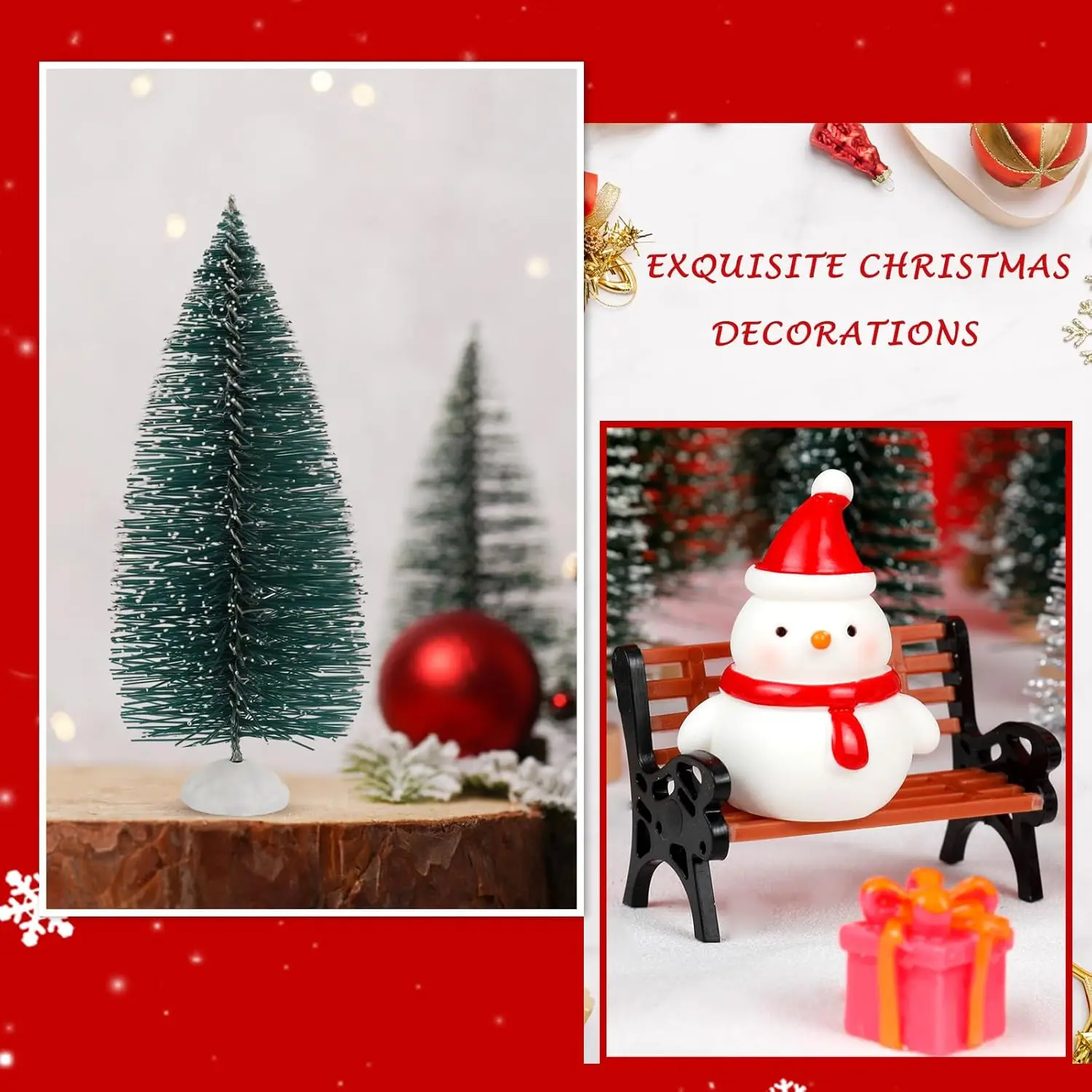 32 قطعة من إكسسوارات قرية عيد الميلاد: أشجار فرشاة الزجاجات، مقعد، ضوء المسار - ديكور صغير للعطلات بنفسك