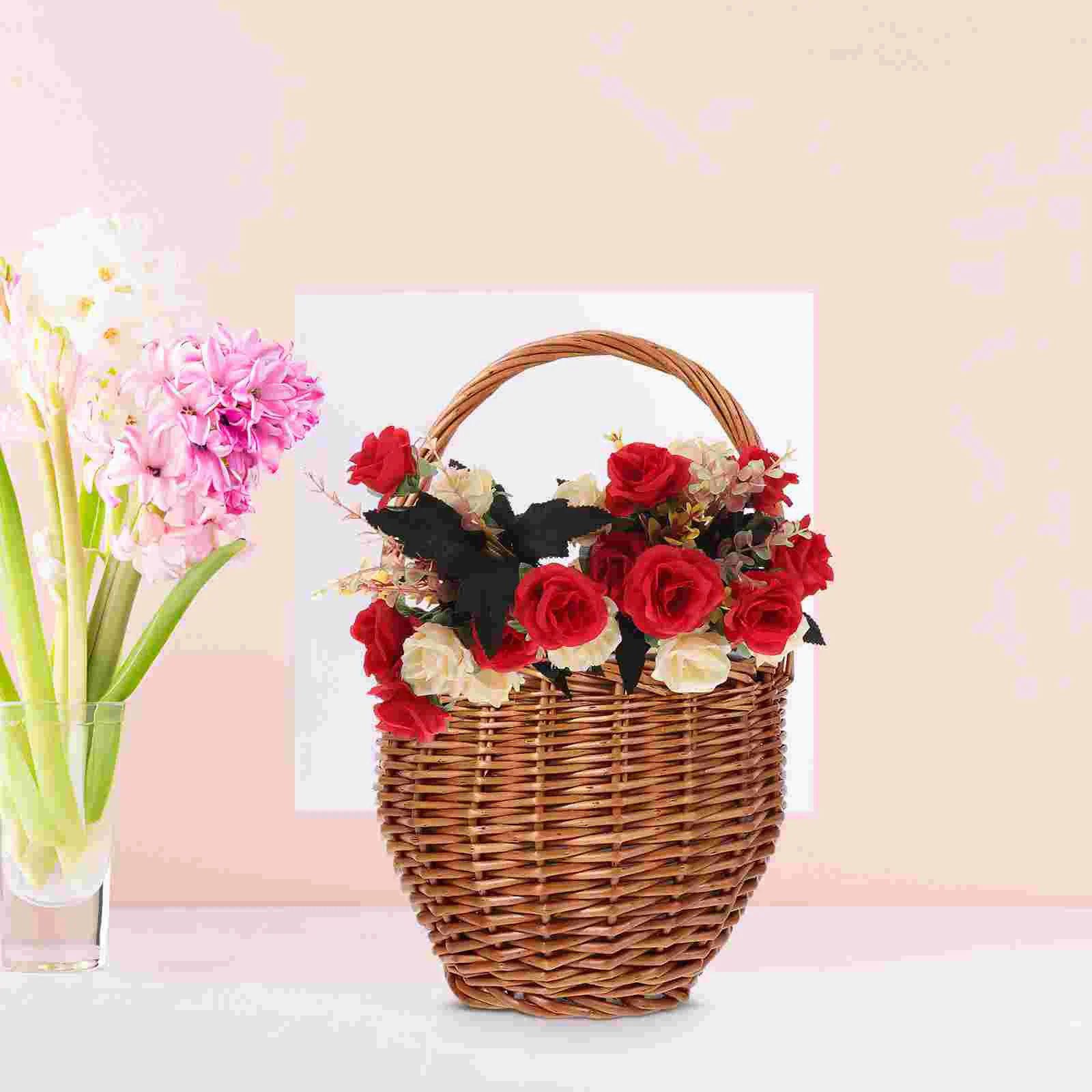 

Wicker Picnic Basket Flower Shop Weaving Storage Decorate Decorative Holder Household Woven Baskets Travel Tray