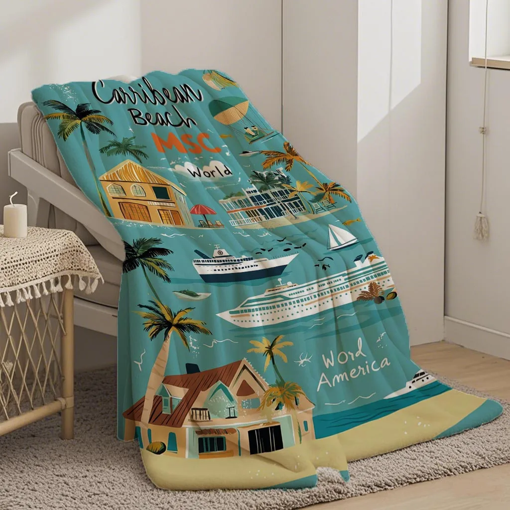 A Caribbean Coast MSC Cruise Vacation Printed Flannel Blanket - Ultra-Soft Printed Flannel Throw, Perfect for Home, Office, Car,