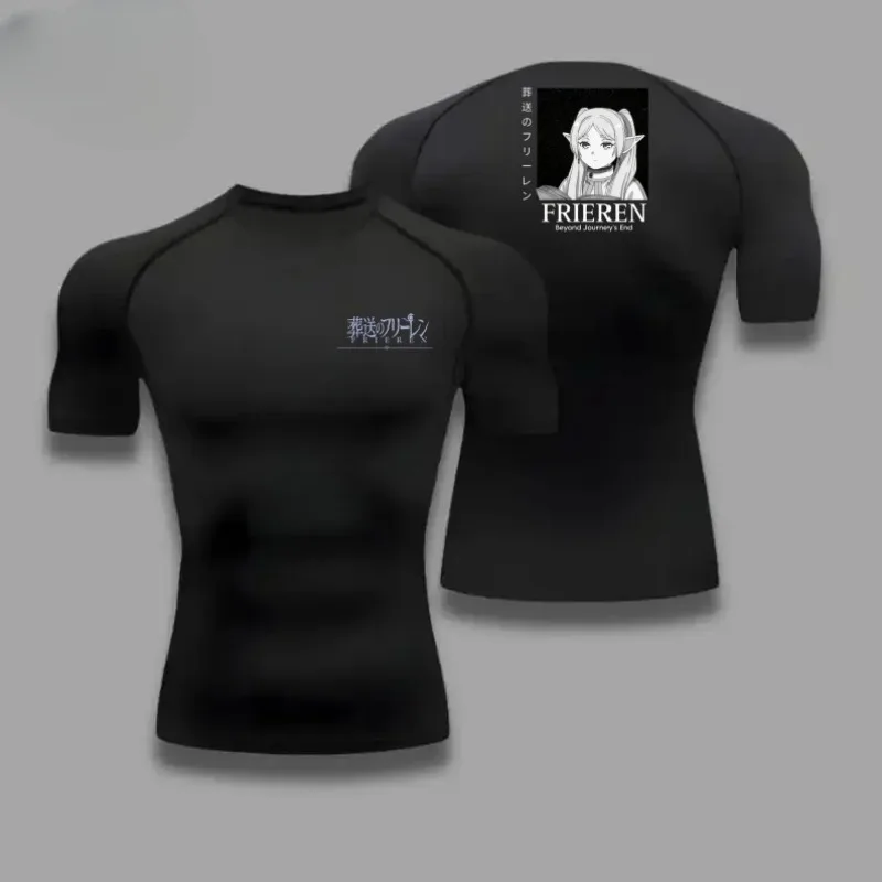 

Men Compression Shirt for Workout Quick Dry Frieren Print Top Breathable Sweat Absorbing Tight Fitness T-Shirt Sweat-Resistant