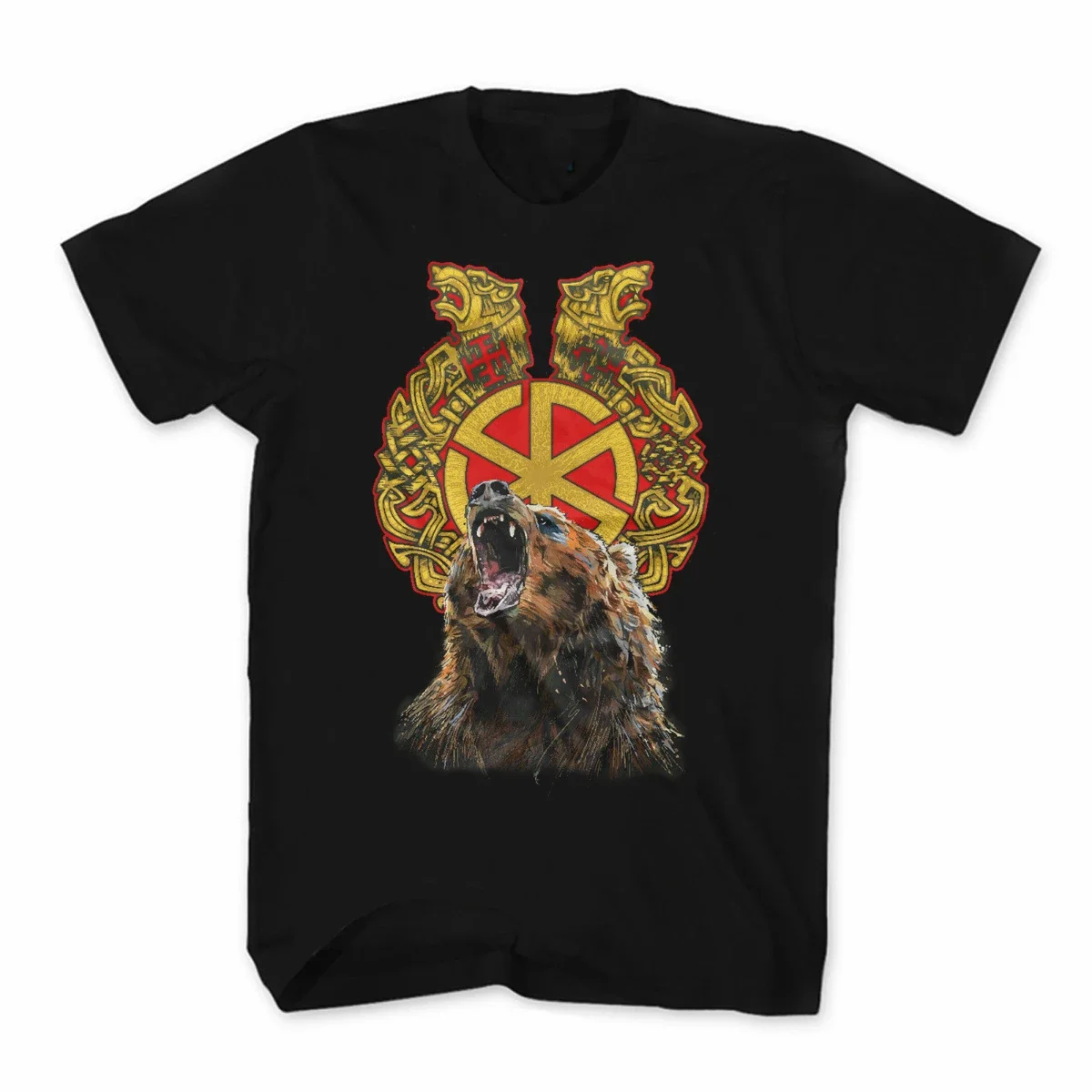 Slavic Charms and Bear Russia Svarog Square Slavs Amulets Orthodox T-Shirt. Summer Cotton Short Sleeve O-Neck Mens T Shirt New