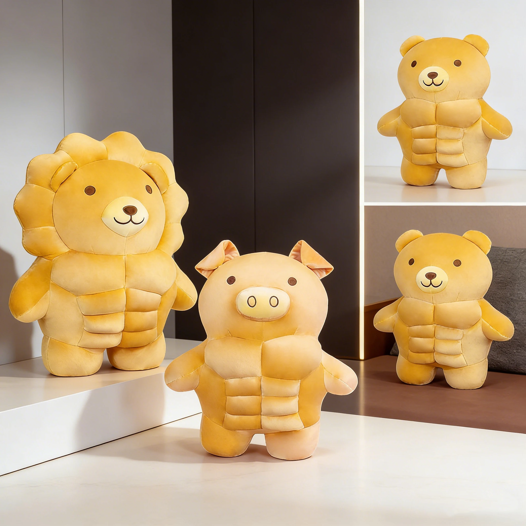 30-70cm Muscle Bear & Muscle Pig & Muscle Lion Plush Toys Strong Muscle Animal Stuffed Doll Home Decor Sofa Bear Pillows Gifts