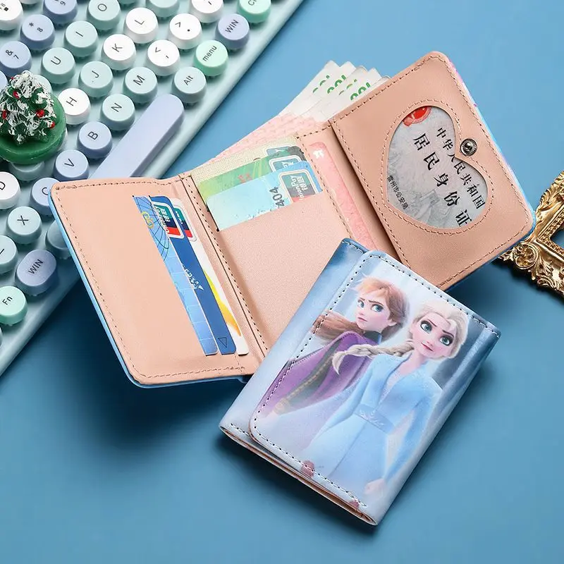 Disney Princess Elsa PU Leather Wallet for Girls Cartoon Movie Frozen Coin Purse Cute Mickey Mouse ID Card Holders Wallet