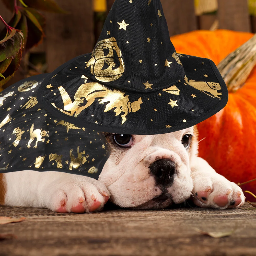 

1 set Wizard Cloak Set Costume for Dogs Cats Halloween Lightweight Comfortable Easy Wear Dog Hat Cat Pet Costume Halloween Pet