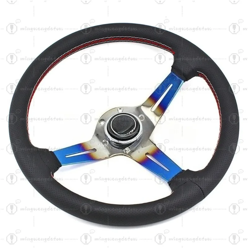 Universal 14 Inch ND Style Double Stitching Blue Steel Steering Wheel Leather Steering Wheel