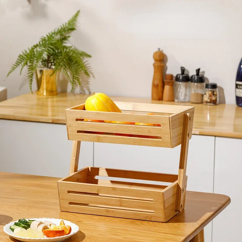 Kitchen Seasoning Take BinsHousehold Double-layer Snack RackEuropean-style Bamboo Desktop Fruit Basket New Arrivals