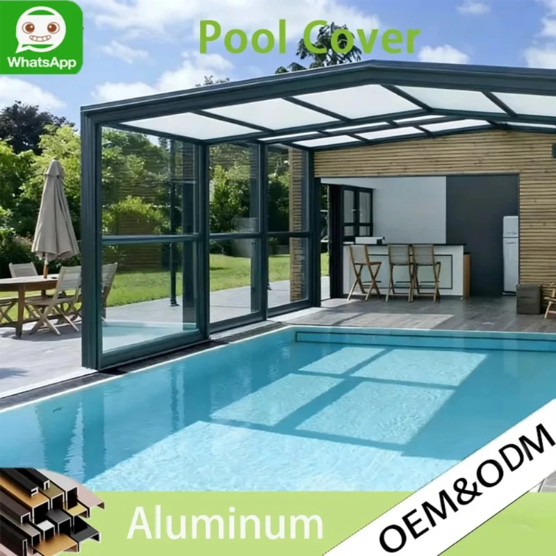 Movable Retractable Aluminum Glass Sunroom, Sliding Tempered Glass Solarium Pool Enclosure Outdoor Patio Garden Villa Sun Room