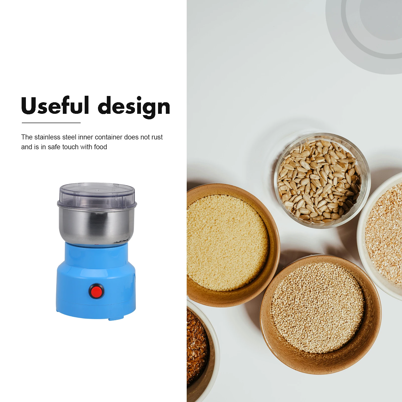 

Automatic Grain Grinder Coffee Bean Spice Food Processor Electric Mill Household Compact Stainless Steel Multi Functional