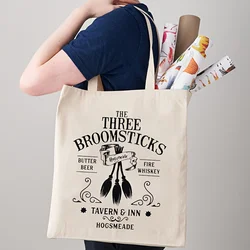 Three Broomsticks Pattern Canvas Tote Bag, Magic Broom Graphics Reusable Shopping Bag, Best Gift  Enthusiasts Trendy Beach Bag