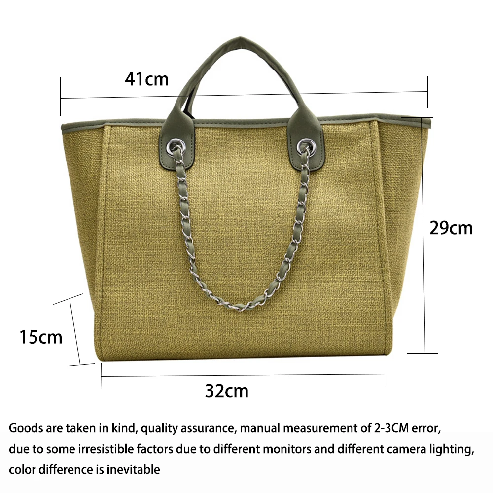 Women Chain Tote Bag Designer Female Shoulder Casual Bags Beach Canvas Leisure Handbags Women\'s Bag 2023 Trend Medium