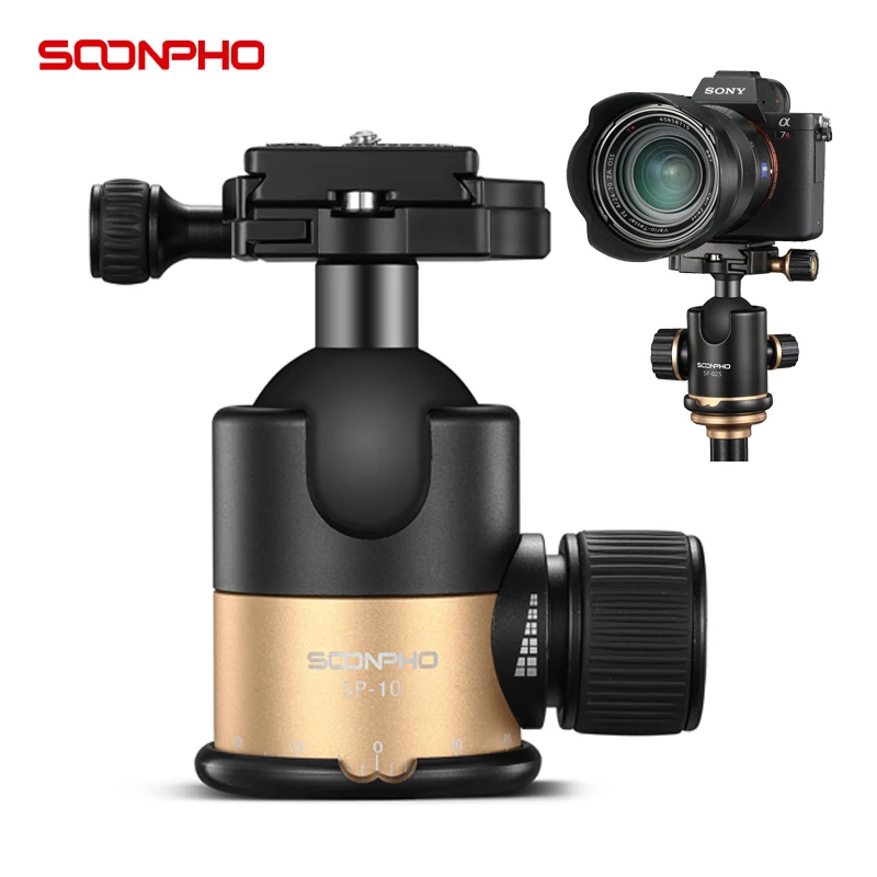 Soonpho-Cabezal de bola de SP-10 para trípode, cabeza giratoria de 360 grados, panorámico de 1/4 a 3/8, adaptadores de tornillo, trípode de cámara profesional
