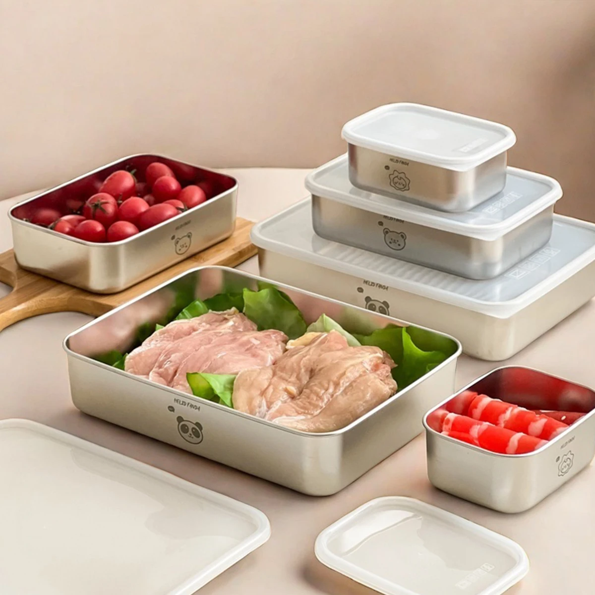 Refrigerator Sealed Food Storage Container 304 Stainless Steel Fresh-Keeping Box Reusable Fruit Vegetable Meat Storage Box