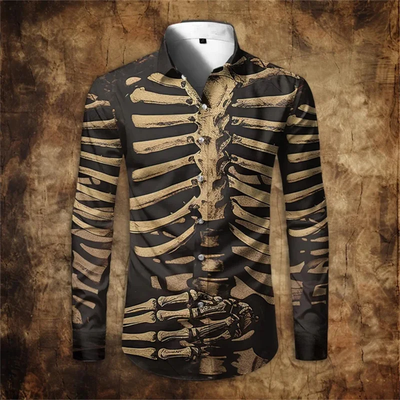 2024 Men\'s Skull Long Sleeve Shirt 3d Print Men\'s Shirt Autumn Fashion Long Sleeve High Quality Clothing Street Designer Tops