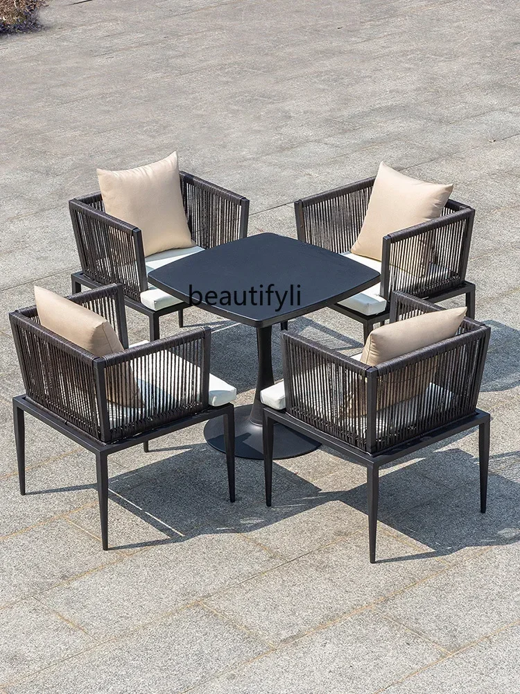 Outdoor table and chair combination waterproof and sunscreen garden outdoor famous leisure layout area courtyard rattan chair  H