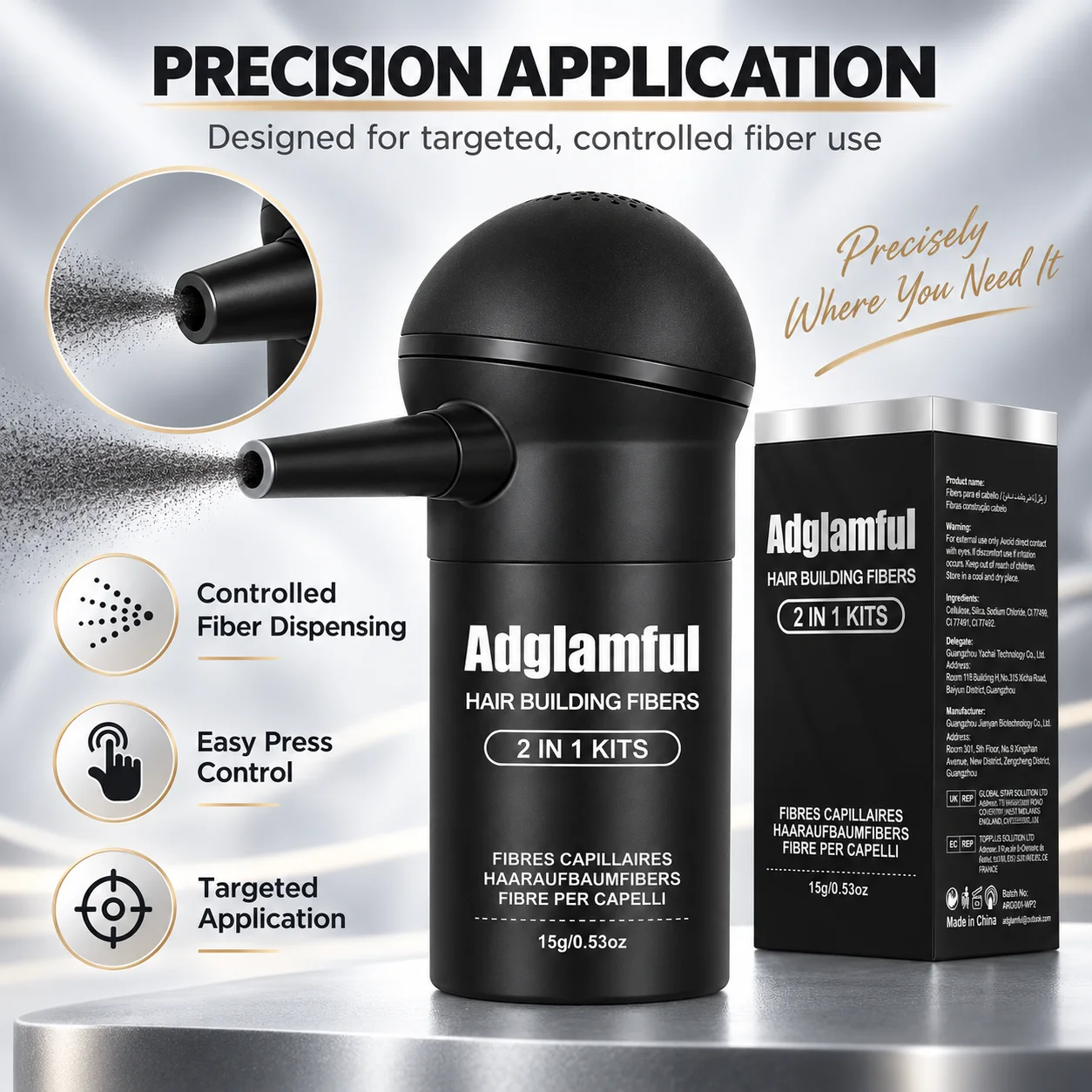 Adglamful Hair Building Fibers Kit 15g with Spray Applicator, Hair Styling Fiber Powder for Men Women