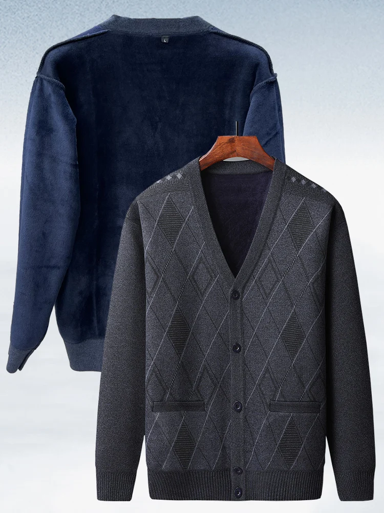 

Вязаный кардиган Thiened Fce для мужчин: осенне-зимний, повседневный, деловой, с V-образным вырезом, длинный рукав, в полоску, из полиэстера