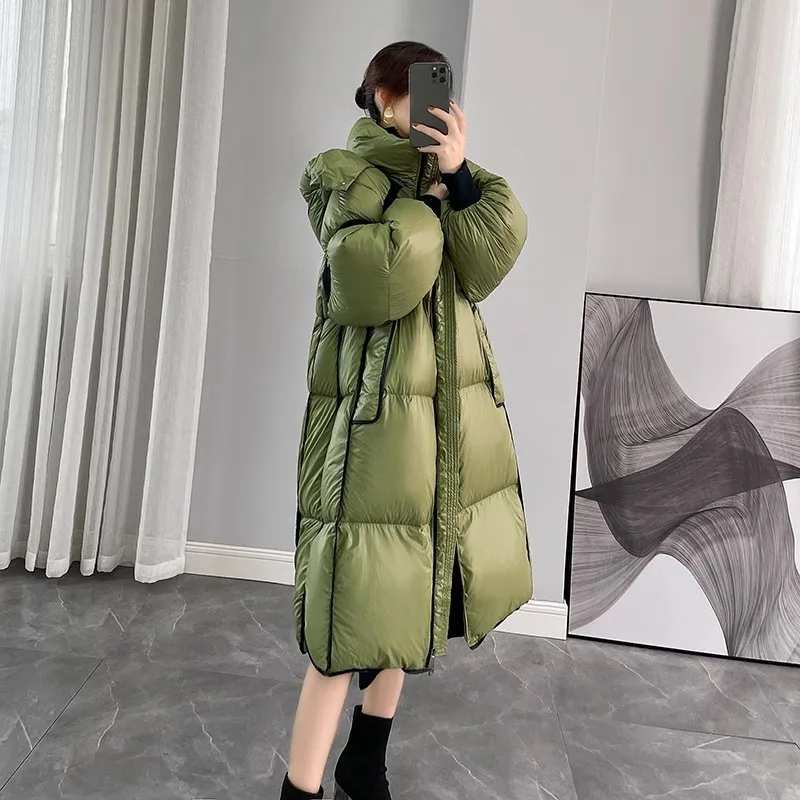 High end para baixo jaqueta feminina 2025 inverno novo coreano solto 90 pato branco para baixo casaco feminino com capuz parkas longo quente puffer casaco