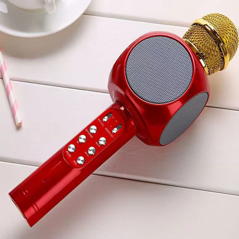 WS1816 Wireless Children Karaoke Microphone Kids Microphone Bluetooth Baby Microphone with LED Lights Portable Mic Speaker
